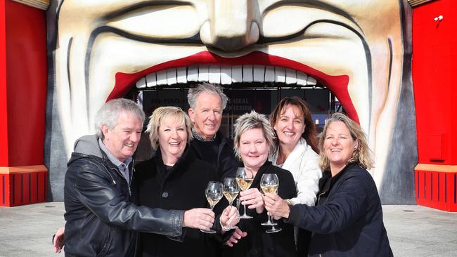 Taste Cover Story St Kilda's Food Legends. L-R Kevin Donovan, Gail Donovan, Frank van Haandel, Lisa Carrodus, Barbara Dight and Virginia Redmond outside St Kilda's iconic Luna Park.. Picture Rebecca Michael.