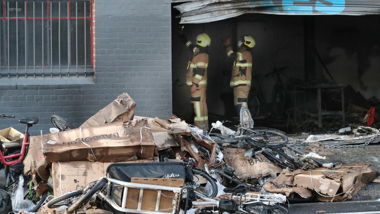 There was a pile of destroyed bikes outside the shop. Picture: NewsWire/ David Crosling