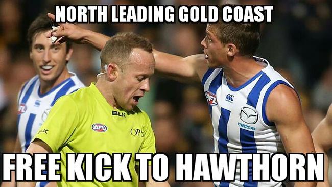 No matter the match it’s a free kick to Hawthorn, according to this fan meme.