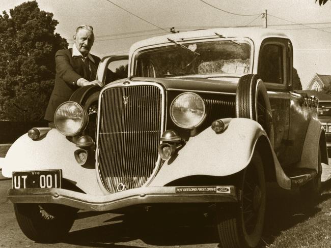 Lewis Bandt with a 1934 Ford ute. Bandt was killed in a crash between the ute and a truck in March 1987. Picture: News Limited