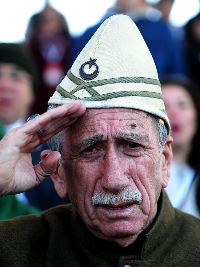 Honouring ‘Victory Day’ ... a Turkish war veteran attends a ceremony marking the 100th anniversary of Turkey’s greatest battle. Picture: AFP PHOTO/OZAN KOSE