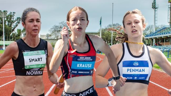 Athletes Erin Smart, Grace Krause and Ella Penman ahead of the 2024 NSW Country Athletics Championships. Picture: supplied