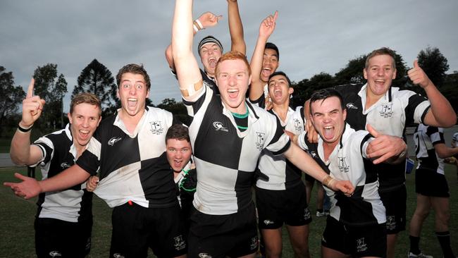 Then Iona-skipper Wilkin leads the victory celebrations after thrashing Padua 95-3 to complete an undefeated 2013 season. Picture: Renae Droop