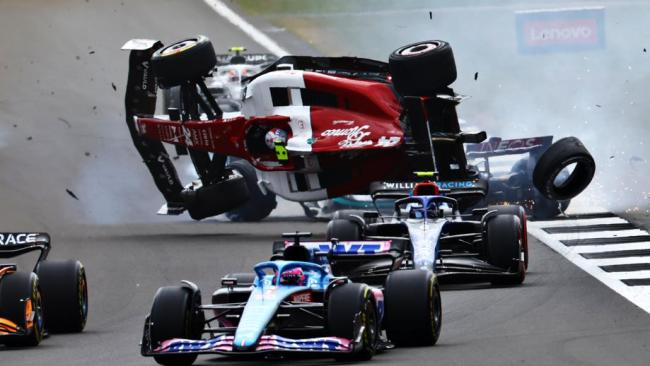 Zhou Guanyu's car flipped upside down. Photo: Mark Thompson/Getty Images.