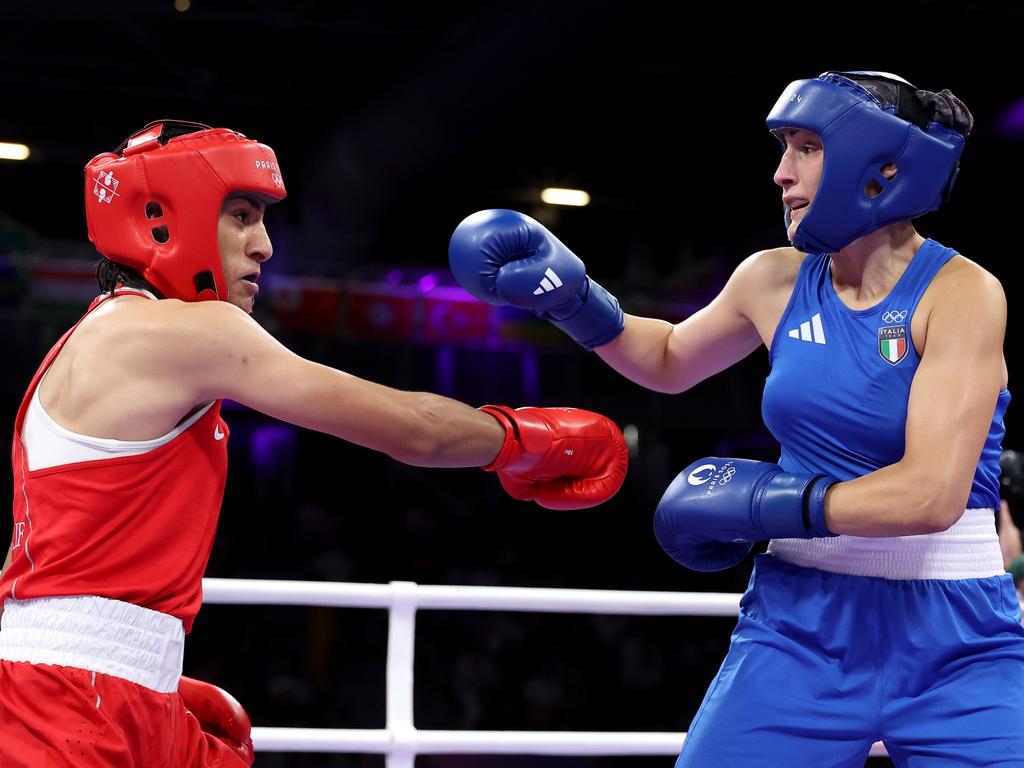 Angela Carini (right) lasted just 46 seconds against Imane Khelif. Picture: Getty Images