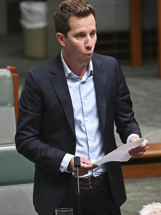 Greens MP Max Chandler-Mather pushed the government on Israeli defence contracts in question time. Picture: NewsWire / Martin Ollman