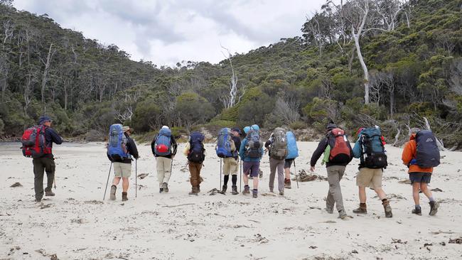 A group of friends embarks on the Three Capes Track from Denmans Cove. PICTURE: Richard Jupe