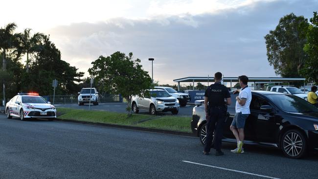 Police interviewed witnesses outside Proserpine State School following an arrest late Tuesday afternoon. Picture: Kirra Grimes.