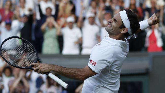 Roger Federer was full of emotion after winning the match. Picture: Getty Images