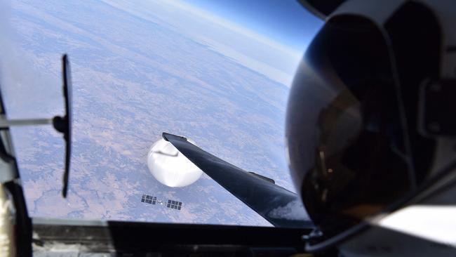 A US Air Force pilot looks down at the suspected Chinese surveillance balloon last month. Picture: US Department of Defence/ AFP