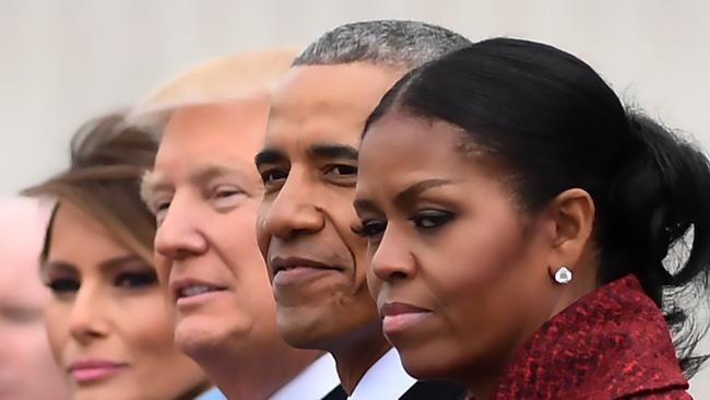 L-R: Melania Trump, then-President Donald Trump, former President Barack Obama, Michelle Obama at the US Capitol after inauguration ceremonies at the in Washington, DC, 2017. Picture: AFP