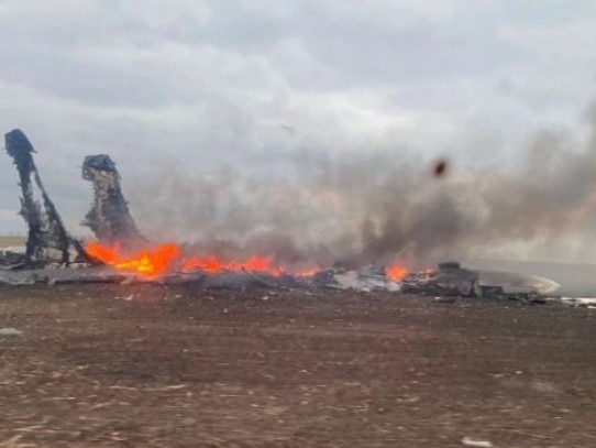 The wreckage of a Russian jet, which crashed in Ukraine. Picture: Supplied