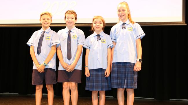 Coolum State School Captains Tallo Dekens, Aiden Sanders, Millie Byrne and Sophie Proctor.