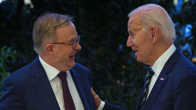 Anthony Albanese and US President Joe Biden share a laugh during dinner at the White House. Picture: PMO