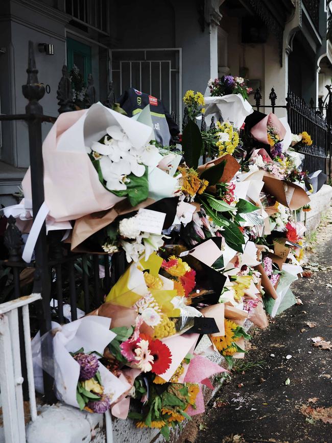 Tributes out the front of Baird’s Paddington residence. Picture: Rohan Kelly