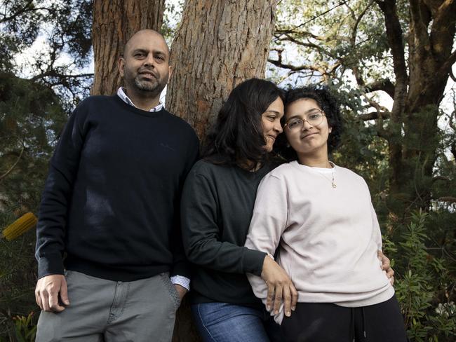 Monday 2nd September 2024.  The Australian.Riya and her parents Sonali and Gaurav Mahajan.Riya, 14, has aplastic anaemia which requires bone marrow transplants.  Her mother Sonali has donated her bone marrow, but the process requires chemotherapy.  A new stem cell study could be her chance for a personalised treatment to the bone marrow failure disorder and the process eliminates the need for chemo.Photograph by Arsineh Houspian.