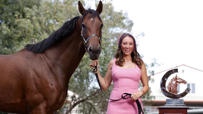 Katelyn Mallyon has grand ambitions for her partner James McDonald to claim the Championships Longines Queen Elizabeth Stakes trophy this Saturday. Picture: Jonathan Ng