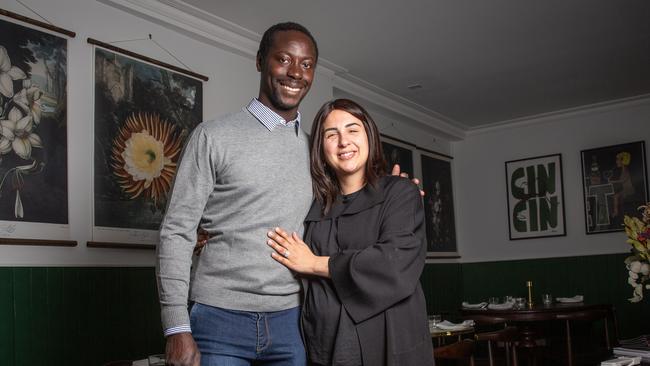 Owners Matteo Diedhiou and Juliana Monachetti at Hampden Bar and Bistro which has opened this week in Battery Point. Picture: Linda Higginson.