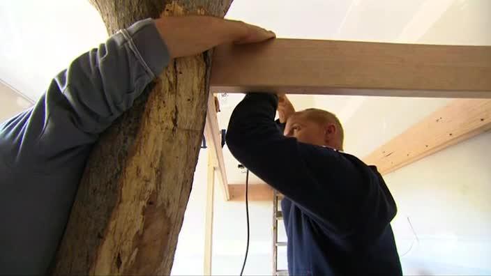 On House Rules - Aaron and Daniella make a tree bed as their statement piece for their room. CREDIT: Channel 7