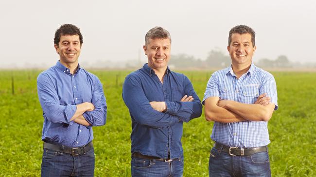 Mitolo Family Farms’ Frank Mitolo (centre), with brothers Darren, left, and John, right. Picture: File (Supplied).