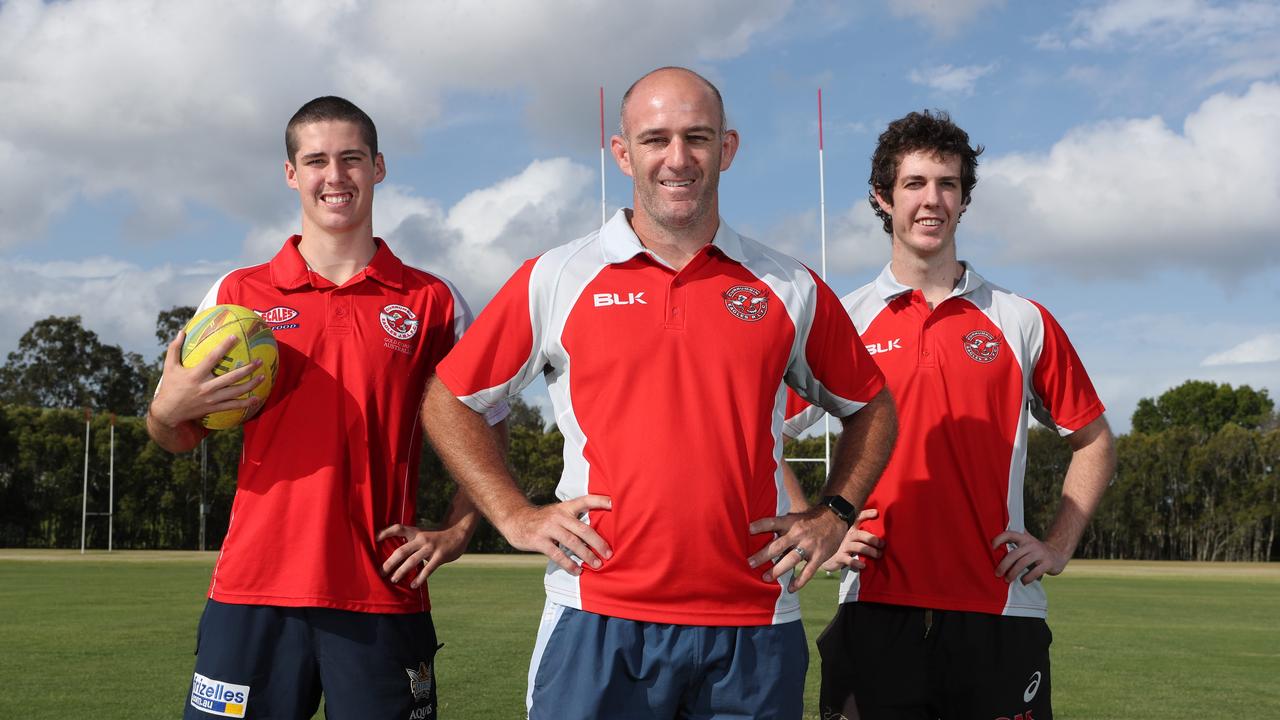 Former Melbourne Storm NRL veteran Matt Geyer with his footy playing sons Cole (left) and Nash. Picture Glenn Hampson