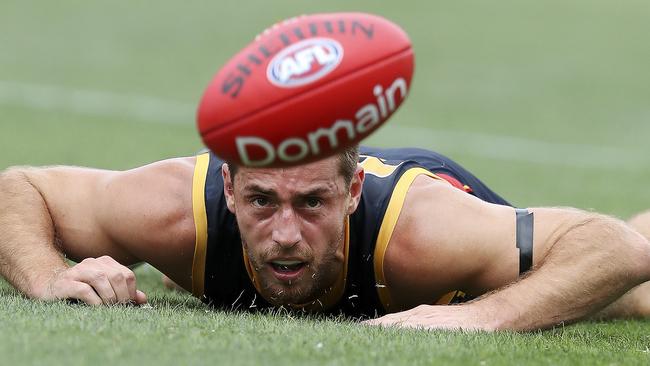 Richard Douglas watches the ball get away from him in Round 1. Picture: Sarah Reed