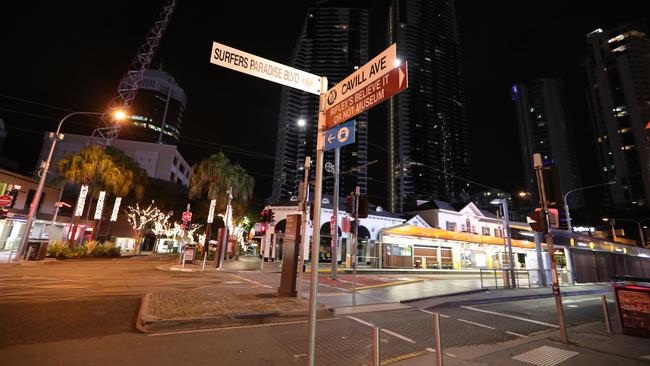 No its not early morning, this was the scene in Surfers Paradise between 8 and 9pm. Picture Glenn Hampson