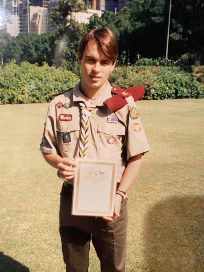 Kobi recieving the Queen’s scout award at Government house just before becoming homeless. Picture: Kobi Simmat