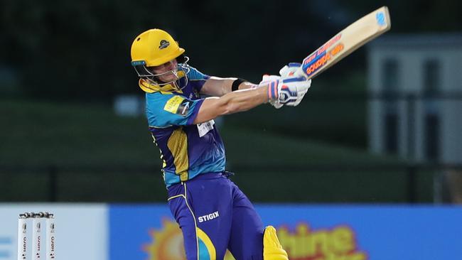 Steve Smith belts a six for the Barbados Tridents against the Jamaica Tallawahs in Fort Lauderdale, Florida in August. Picture: Getty Images