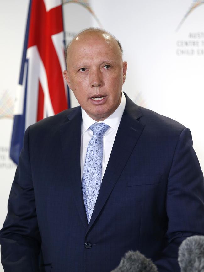 Minister for Home Affairs Peter Dutton pictured addressing the media at the Australian Centre to Counter Child Exploitation, Brisbane 25th of November 2020. (Image/Josh Woning)