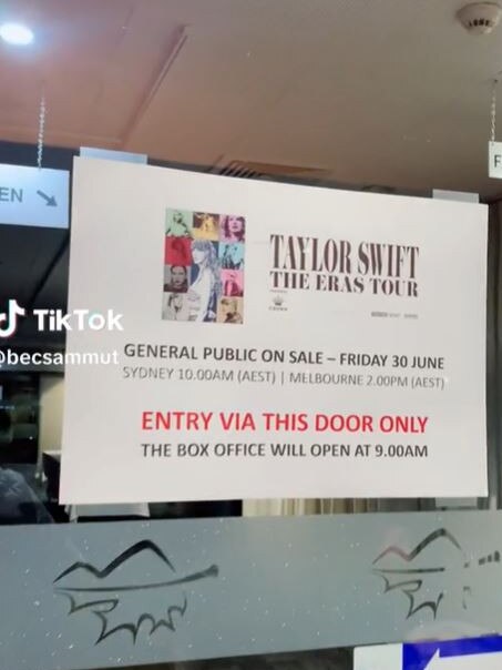 The sign on the front door of the Ticketek centre. Picture: TikTok