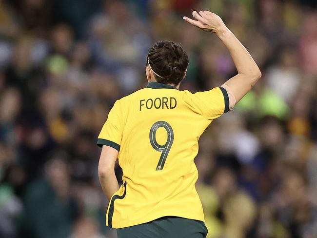 Caitlin Foord rounded out the scoring with a stunning first-time strike. Picture: Cameron Spencer/Getty Images