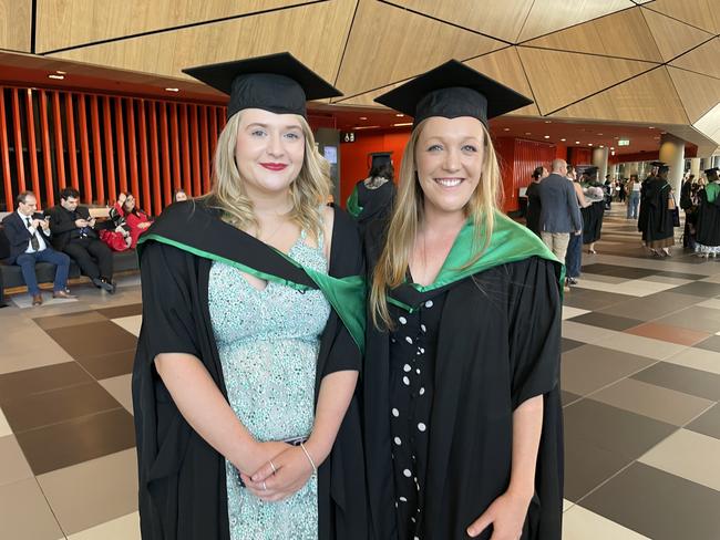 Aoife Jones and Alicia Simons graduated from Australian Catholic University with a Master of Secondary Education. Photo: Himangi Singh.