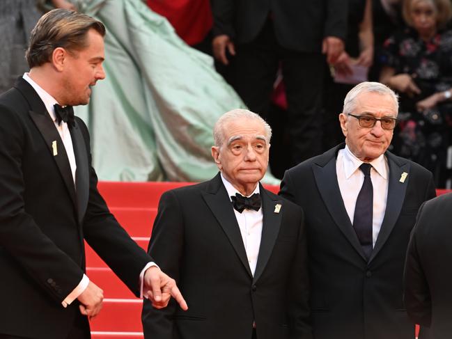 Leonardo DiCaprio, Martin Scorsese and Robert De Niro attend the screening of Killers Of The Flower Moon in Cannes. Picture: Matrix