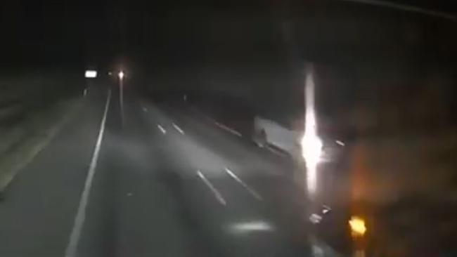 Stills from dashcam footage taken from Mr Graham's truck. It shows he was going 97/km at the time of the near-miss – and visible in the video is the sign for an upcoming overtaking lane.