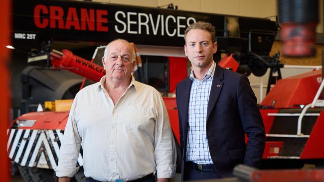 John Nicholls and David Speirs at Crane Services in Wingfield. Picture: Matt Loxton