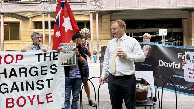 Richard Boyle speaks to supporters after his trial date is set. Picture: Izzy McMillan