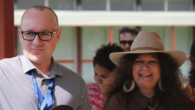 Yirara College principal Wesley Meurant with federal minister for Indigenous Australians Malarndirri McCarthy at Yirara College, Alice Springs, Thursday October 17, 2024. Picture: Gera Kazakov