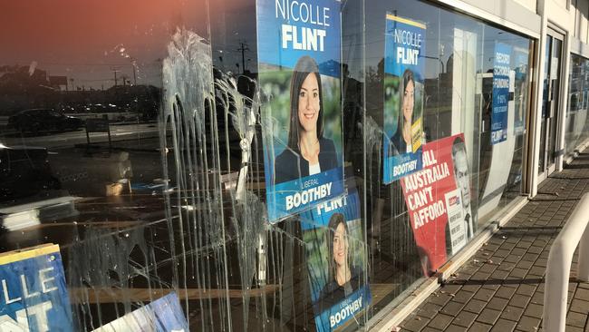 Attacks on Nicolle Flint during the 2019 Federal election campaign. Eggs thrown at her campaign office.