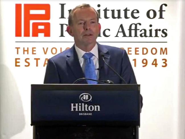 Tony Abbott made his campaign-like speech at a forum hosted by conservative think tank the Institute of Public Affairs. Picture: Facebook