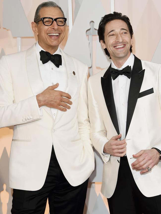 Jeff Goldblum and Adrien Brody attend the Oscars 2015 red carpet. Picture: Getty