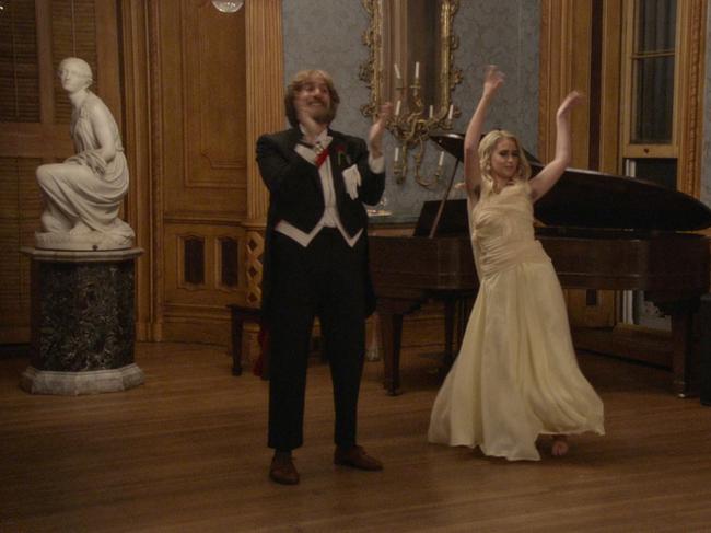 Sacha Baron Cohen and Maria Bakalova at the debutante ball in Borat Subsequent Moviefilm