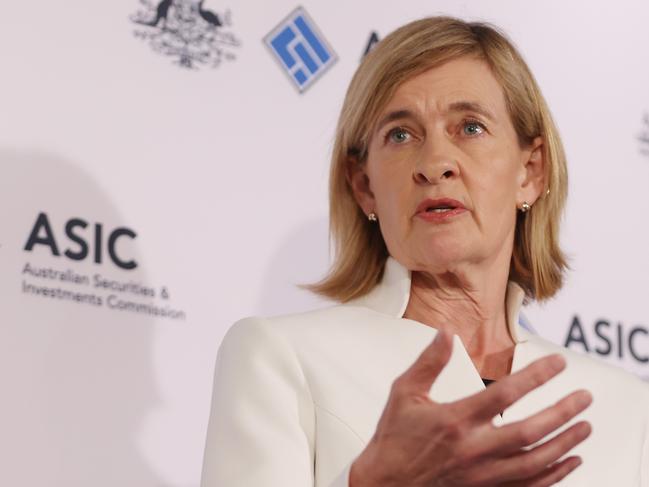 13/11/24: ASIC deputy chair Sarah Court speaks at a press conference on CBUS. John Feder/The Australian.