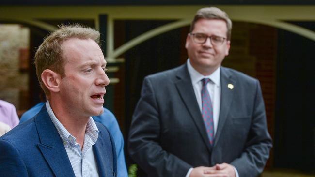 Opposition leader David Speirs, left, with his deputy leader John Gardner at Parliament House. Picture: NCA NewsWire/Brenton Edwards