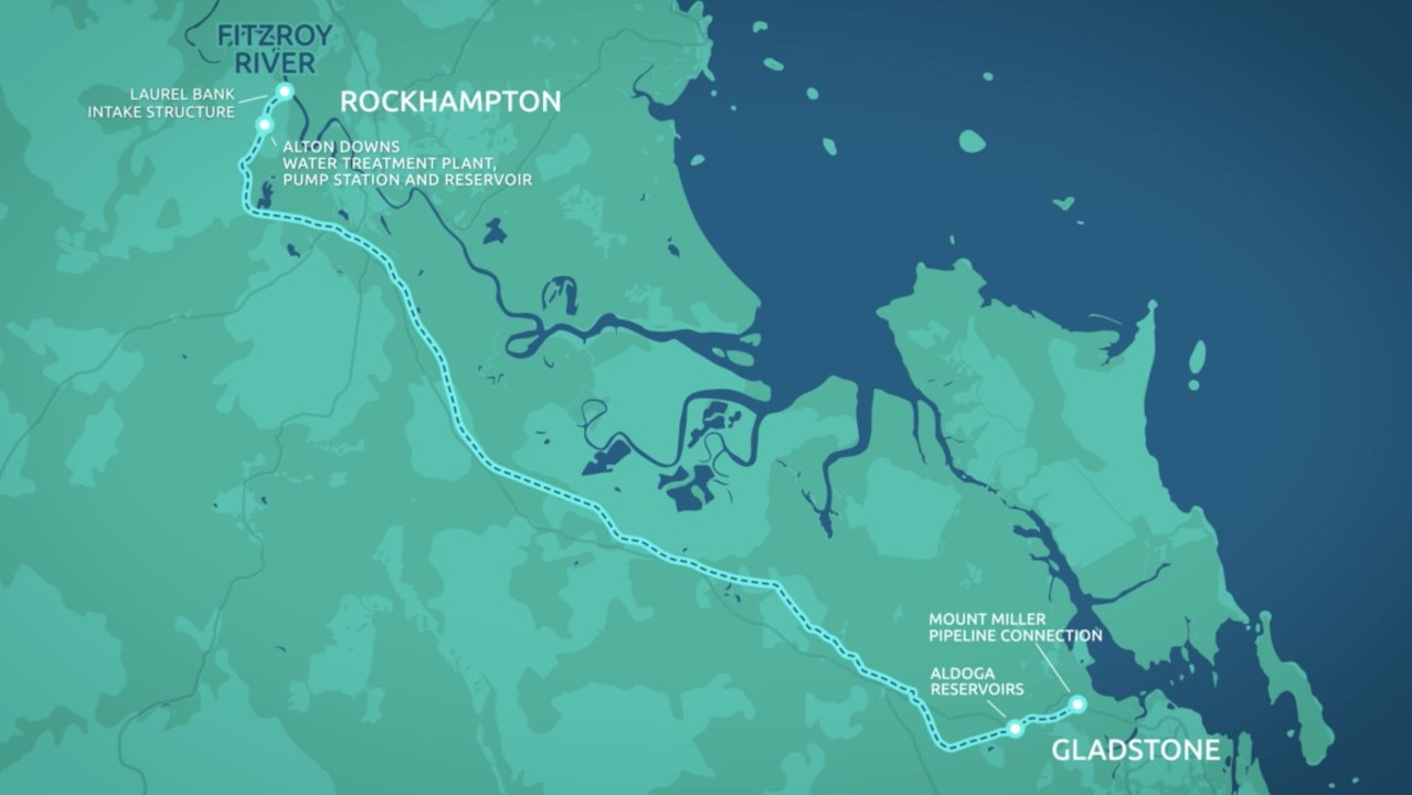 The $1 billion water pipeline will have capacity to transport 30 gigalitres per annum from the Fitzroy River to Gladstone.