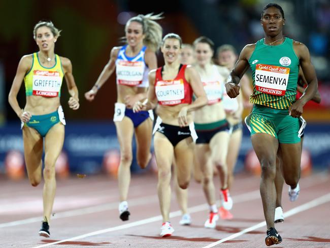 Caster Semenya (right) wins her 1500m heat on day five. Picture: Getty Images