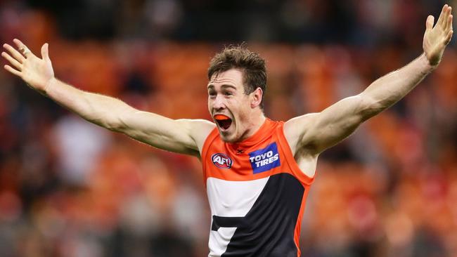 Jeremy Cameron celebrates the Giants’ thrilling win over the Tigers in Round 9. Picture: Matt King (AFL Media/Getty Images)