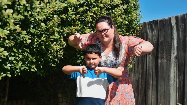 Samantha Singh and her seven-year-old son Ashveer are concerned about the health impacts of the proposed development behind their backyard. Picture: Tessa Flemming