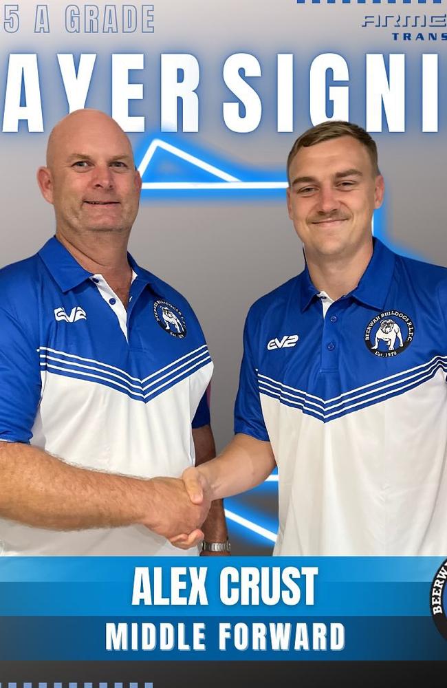 New Beerwah signing Alex Crust with head coach Greg Corkin.