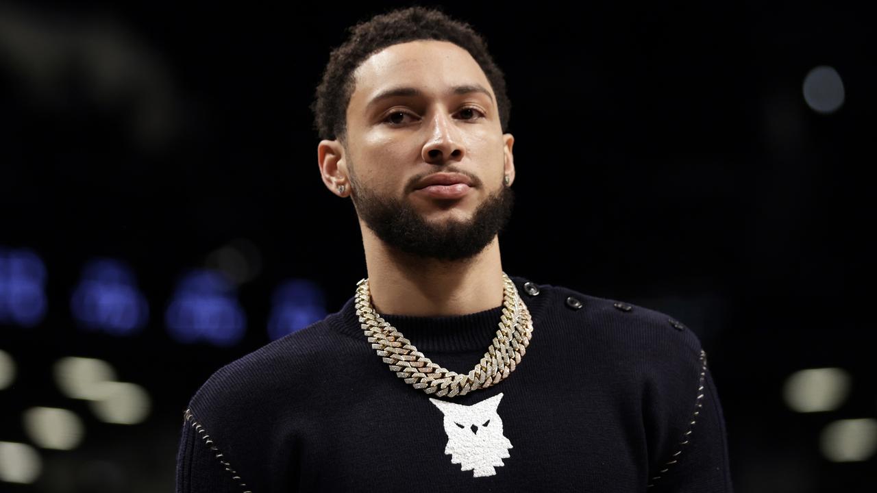 Ben Simmons of the Brooklyn Nets looks on. Photo by Adam Hunger/Getty Images.